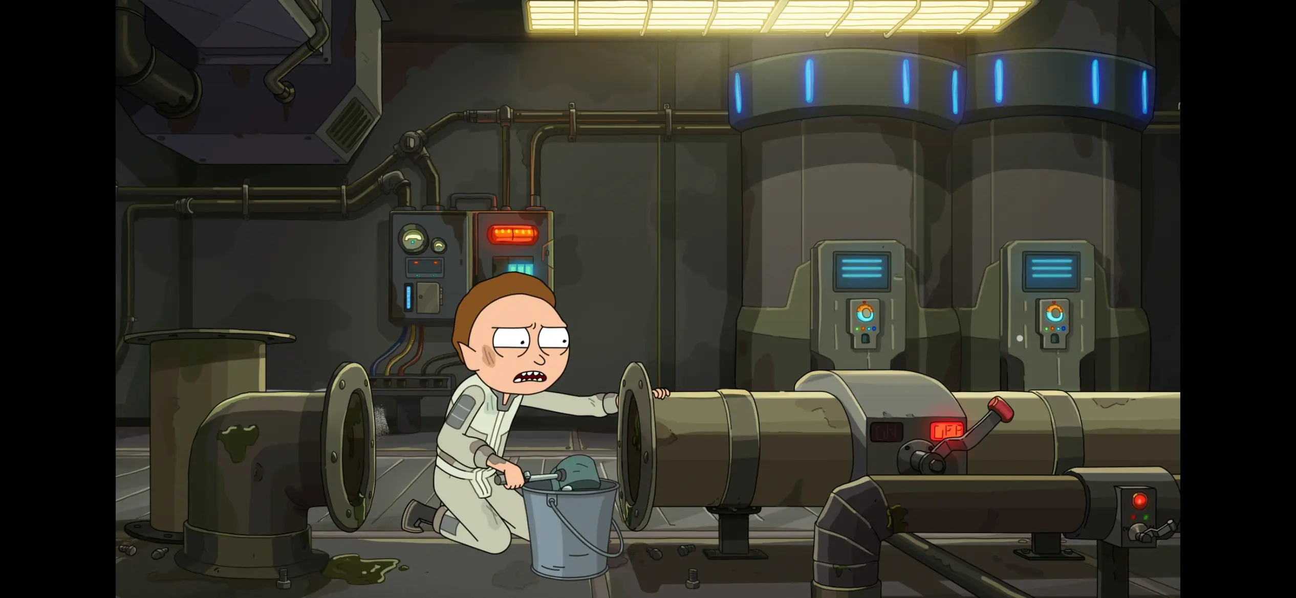 Morty cleaning the ship's sewer