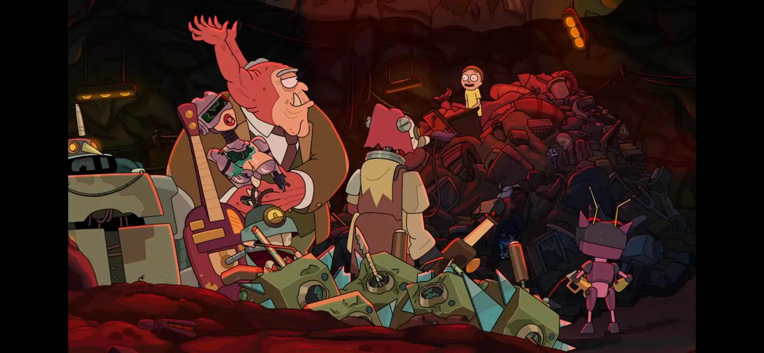 Morty and Morty Jr. navigate the trash moon